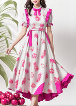 Load image into Gallery viewer, Elegant Rose Ruffled Print Patchwork Silk Dresses Summer