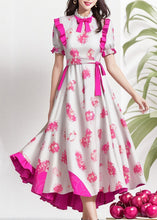 Load image into Gallery viewer, Elegant Rose Ruffled Print Patchwork Silk Dresses Summer