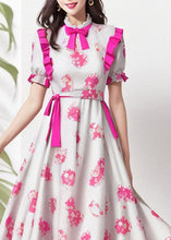 Load image into Gallery viewer, Elegant Rose Ruffled Print Patchwork Silk Dresses Summer