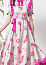 Load image into Gallery viewer, Elegant Rose Ruffled Print Patchwork Silk Dresses Summer