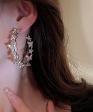 Load image into Gallery viewer, Elegant Silk Alloy Butterfly Patchwork Zircon C Shapes Hoop Earrings