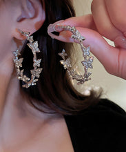 Load image into Gallery viewer, Elegant Silk Alloy Butterfly Patchwork Zircon C Shapes Hoop Earrings