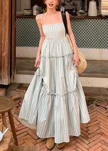 Load image into Gallery viewer, Elegant Striped Ruffled High Waist Cotton Spaghetti Strap Dress Sleeveless