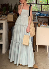 Load image into Gallery viewer, Elegant Striped Ruffled High Waist Cotton Spaghetti Strap Dress Sleeveless