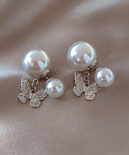 Load image into Gallery viewer, Elegant White Copper Butterfly Pearl Stud Earrings