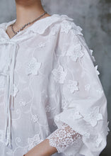 Load image into Gallery viewer, Elegant White Embroidered Floral Oriental Shirt Tops Summer