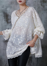 Load image into Gallery viewer, Elegant White Embroidered Floral Zircon Cotton Shirt Tops Summer