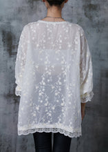 Load image into Gallery viewer, Elegant White Embroidered Floral Zircon Cotton Shirt Tops Summer