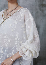 Load image into Gallery viewer, Elegant White Embroidered Floral Zircon Cotton Shirt Tops Summer