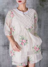 Load image into Gallery viewer, Elegant White Embroidered Silk Oriental Two Pieces Set Summer