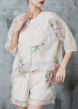 Load image into Gallery viewer, Elegant White Embroidered Silk Oriental Two Pieces Set Summer