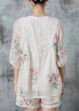 Load image into Gallery viewer, Elegant White Embroidered Silk Oriental Two Pieces Set Summer