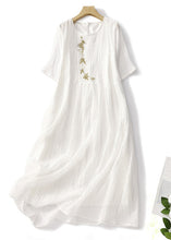 Load image into Gallery viewer, Elegant White Embroidered Solid Linen Long Dresses Summer