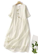 Load image into Gallery viewer, Elegant White Embroidered Solid Linen Long Dresses Summer