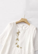 Load image into Gallery viewer, Elegant White Embroidered Solid Linen Long Dresses Summer