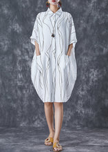 Load image into Gallery viewer, Elegant White Peter Pan Collar Striped Cotton Dresses Summer