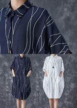 Load image into Gallery viewer, Elegant White Peter Pan Collar Striped Cotton Dresses Summer