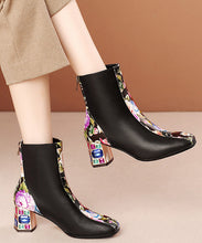 Load image into Gallery viewer, Elegant White Print Zircon Cowhide Leather Chunky Boots