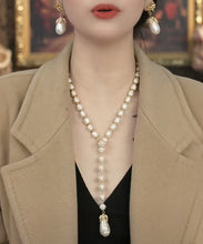 Load image into Gallery viewer, Elegant White Sterling Silver Overgild Pearl Sweater Pendant Necklace