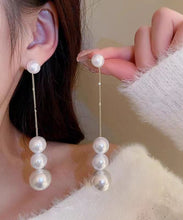 Load image into Gallery viewer, Elegant White Sterling Silver Overgild Pearl Tassel Drop Earrings