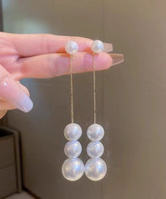 Load image into Gallery viewer, Elegant White Sterling Silver Overgild Pearl Tassel Drop Earrings