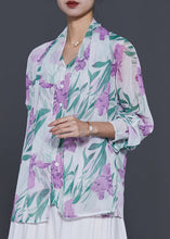 Load image into Gallery viewer, Elegant White Tulip Print Chiffon Fake Two Piece Shirt Spring