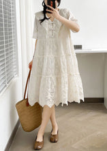 Load image into Gallery viewer, Elegant White V Neck Button Ruffled Cotton Dress Summer