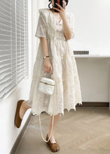 Load image into Gallery viewer, Elegant White V Neck Button Ruffled Cotton Dress Summer