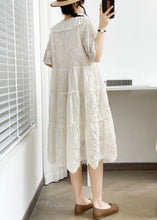 Load image into Gallery viewer, Elegant White V Neck Button Ruffled Cotton Dress Summer