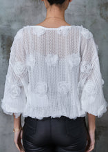 Load image into Gallery viewer, Elegant White V Neck Floral Knit Shirts Spring