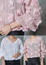 Load image into Gallery viewer, Elegant White V Neck Floral Knit Shirts Spring