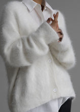 Load image into Gallery viewer, Elegant White V Neck Mink Hair Knitted Cardigan Fall