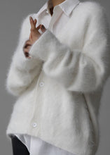 Load image into Gallery viewer, Elegant White V Neck Mink Hair Knitted Cardigan Fall