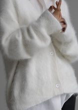 Load image into Gallery viewer, Elegant White V Neck Mink Hair Knitted Cardigan Fall