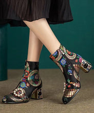 Load image into Gallery viewer, Elegant Yellow Embroidered Zircon Satin Chunky Ankle Boots