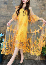 Load image into Gallery viewer, Elegant Yellow Hooded Embroidered Patchwork Tulle Two Pieces Set Summer