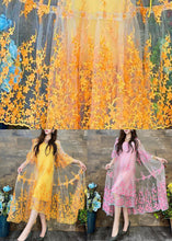 Load image into Gallery viewer, Elegant Yellow Hooded Embroidered Patchwork Tulle Two Pieces Set Summer