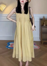 Load image into Gallery viewer, Elegant Yellow O Neck Pockets Cotton Long Dress Sleeveless