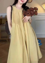 Load image into Gallery viewer, Elegant Yellow O Neck Pockets Cotton Long Dress Sleeveless