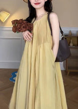 Load image into Gallery viewer, Elegant Yellow O Neck Pockets Cotton Long Dress Sleeveless