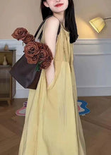 Load image into Gallery viewer, Elegant Yellow O Neck Pockets Cotton Long Dress Sleeveless