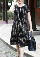 Load image into Gallery viewer, Elegant Yellow O-Neck Striped Long Dress Short Sleeve