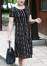 Load image into Gallery viewer, Elegant Yellow O-Neck Striped Long Dress Short Sleeve