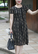 Load image into Gallery viewer, Elegant Yellow O-Neck Striped Long Dress Short Sleeve