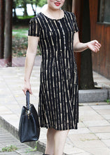 Load image into Gallery viewer, Elegant Yellow O-Neck Striped Long Dress Short Sleeve