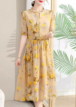 Load image into Gallery viewer, Elegant Yellow Ruffled Print Lace Up Chiffon Dresses Summer