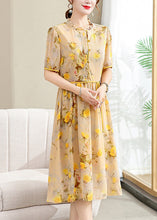 Load image into Gallery viewer, Elegant Yellow Ruffled Print Lace Up Chiffon Dresses Summer