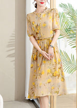 Load image into Gallery viewer, Elegant Yellow Ruffled Print Lace Up Chiffon Dresses Summer