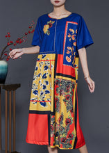 Load image into Gallery viewer, Ethnic Style Blue Oversized Print Silk Dresses Summer