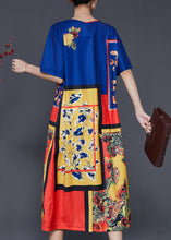 Load image into Gallery viewer, Ethnic Style Blue Oversized Print Silk Dresses Summer